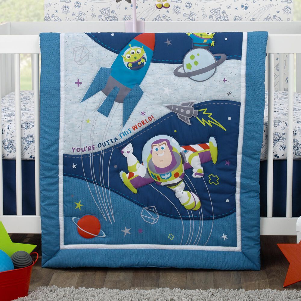 Nojo Baby and Kids Toy Story Outta This World 4-Piece Nursery Crib Bedding Set in Blue and Gray, , large