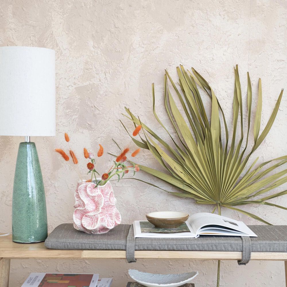 Teak Interiors Ceramic Table Lamp Linen Shade, , large