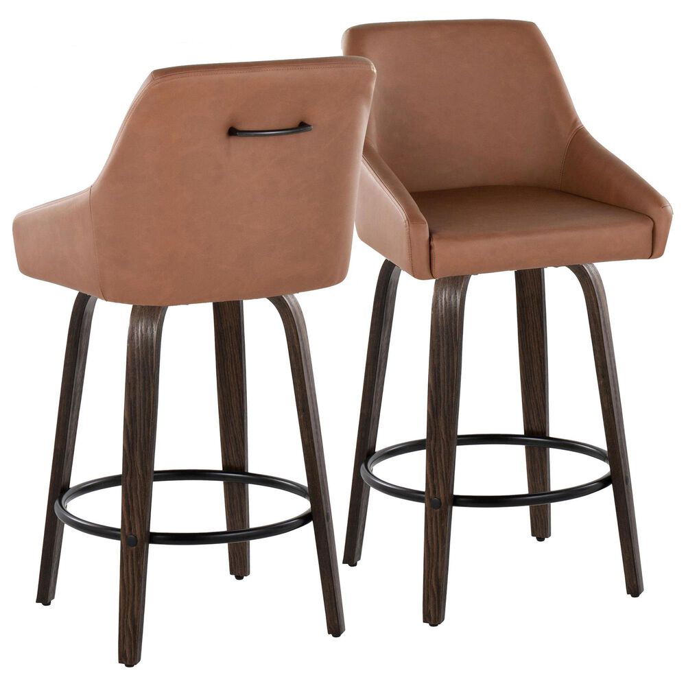 LumiSource Hannah Swivel Counter Stool with Camel Faux Leather Upholstery in Walnut and Black (Set of 2), , large