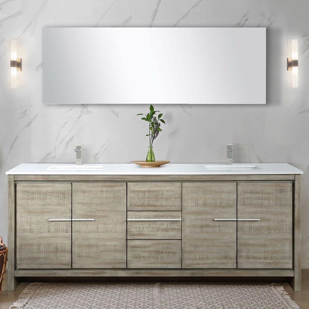 Lexora Home Lafarre 80&quot; Double Bathroom Vanity in Rustic Acacia with 2 cm White Cultured Marble Top and Rectangular Sinks, , large