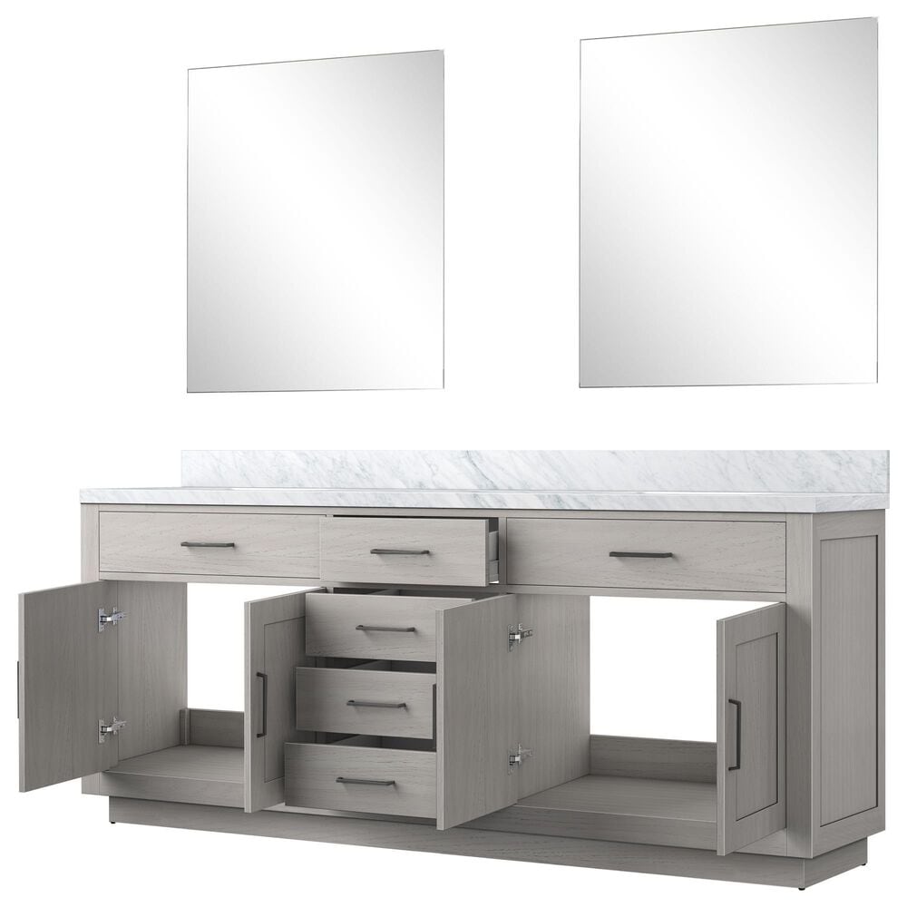 Lexora Home Abbey 80&quot; Double Bathroom Vanity in Black Oak with 2 cm White Carrara Marble Top, Rectangular Sinks and 36&quot; Mirrors, , large
