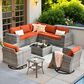 HOMLUX 9-Piece Wicker Sectional Patio Furniture Set in Orange Red, , large