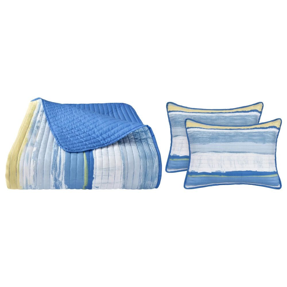 J. Queen New York Seashore 3-Piece Full/Queen Quilt Set in Blue, White and Yellow, , large