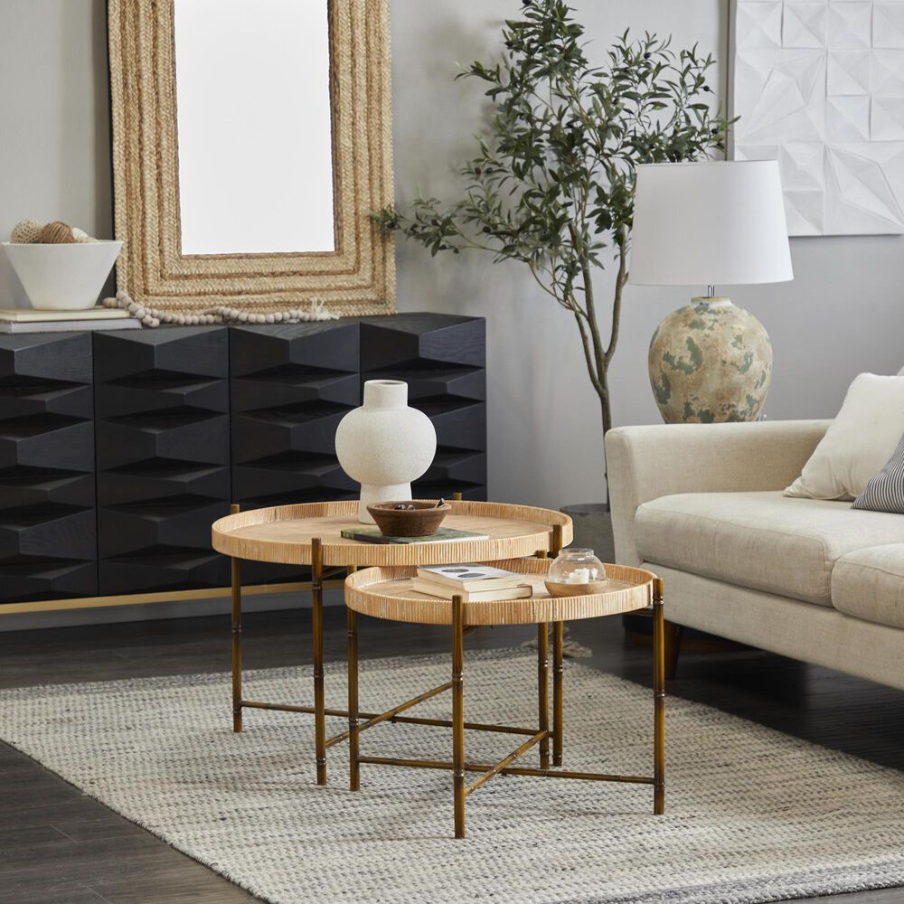 Maple and Jade 3-Piece Rattan Nesting Coffee Table in Matte Brown, Whitewashing and Dark Brown, , large