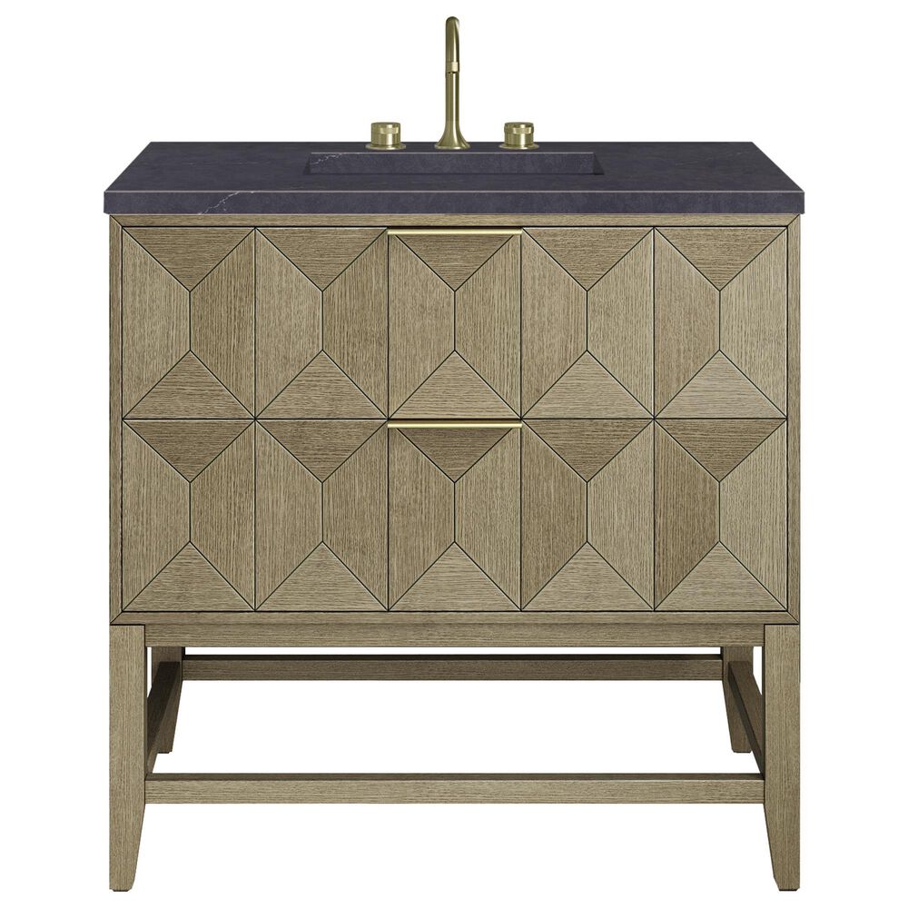 James Martin Vanities Emmeline 36" Single Bathroom Vanity in Pebble Oak with 3 cm Charcoal Soapstone Quartz Top and Rectangular Sink, , large