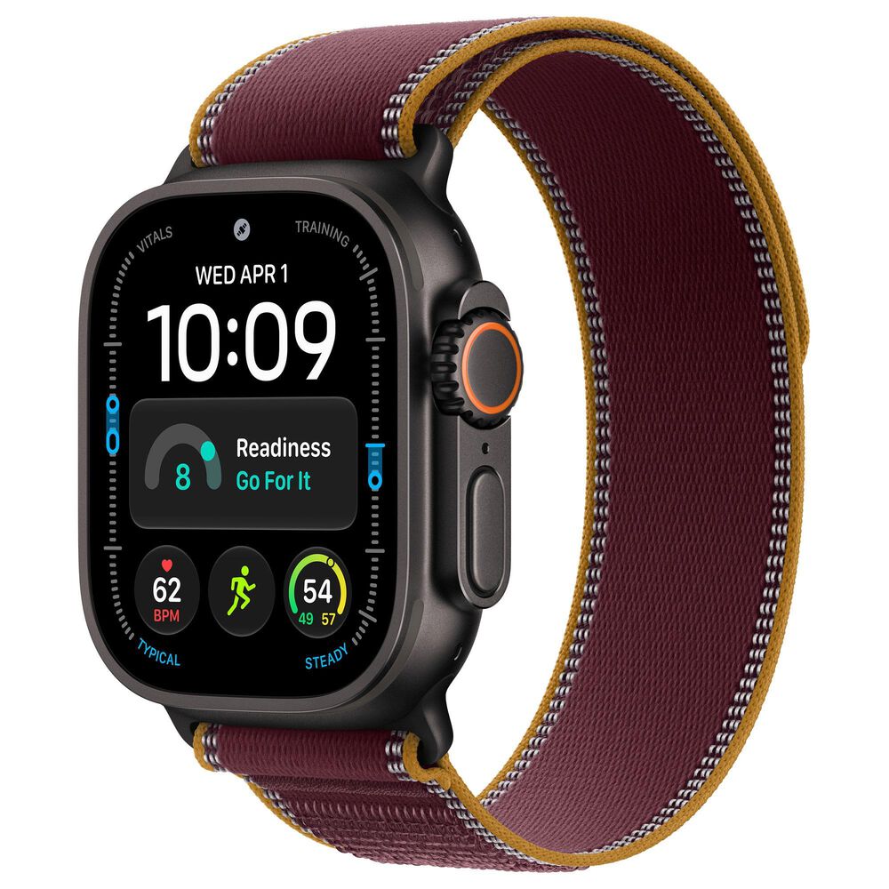 Apple Watch Ultra 4 (GPS + Cellular) 49mm Black Titanium Case with Burgundy Trail Loop - S/M, , large