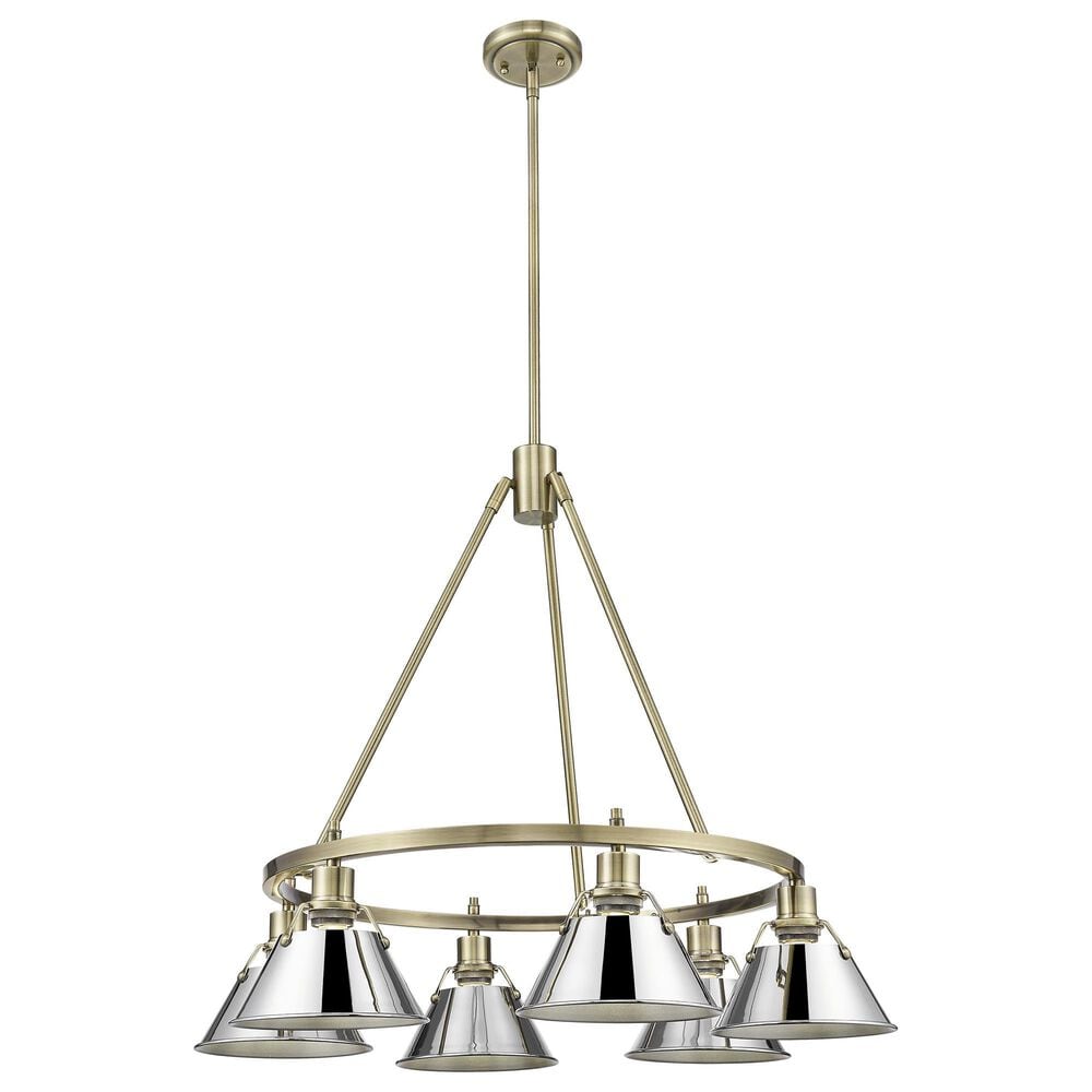 Golden Lighting Orwell 6-Light Chandelier with Chrome Shade in Aged Brass, , large