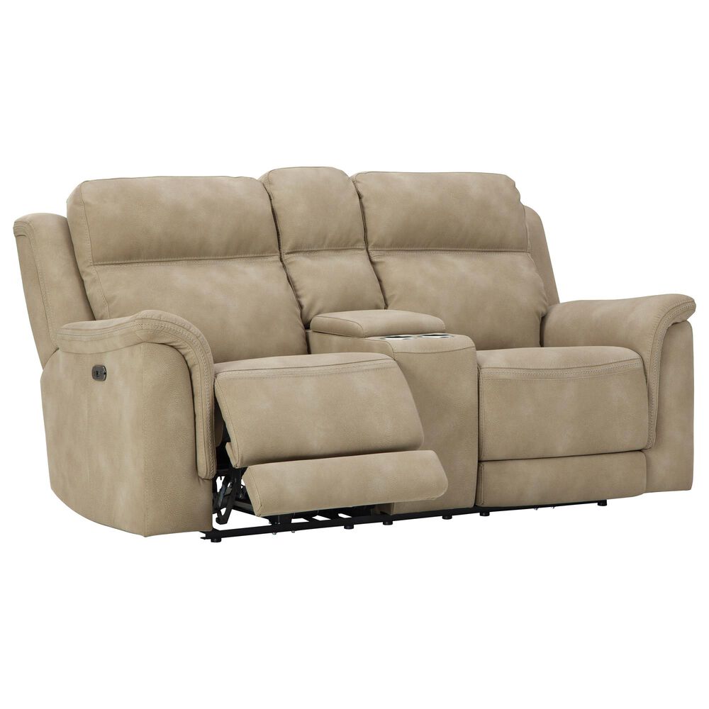 Ashley Next-Gen DuraPella Power Console Loveseat with Power Headrest in Sand, , large