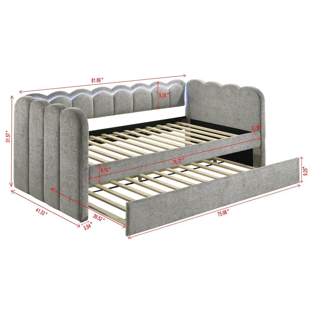 Crown Mark Melody Daybed with Trundle and LED Lights in Light Grey, , large