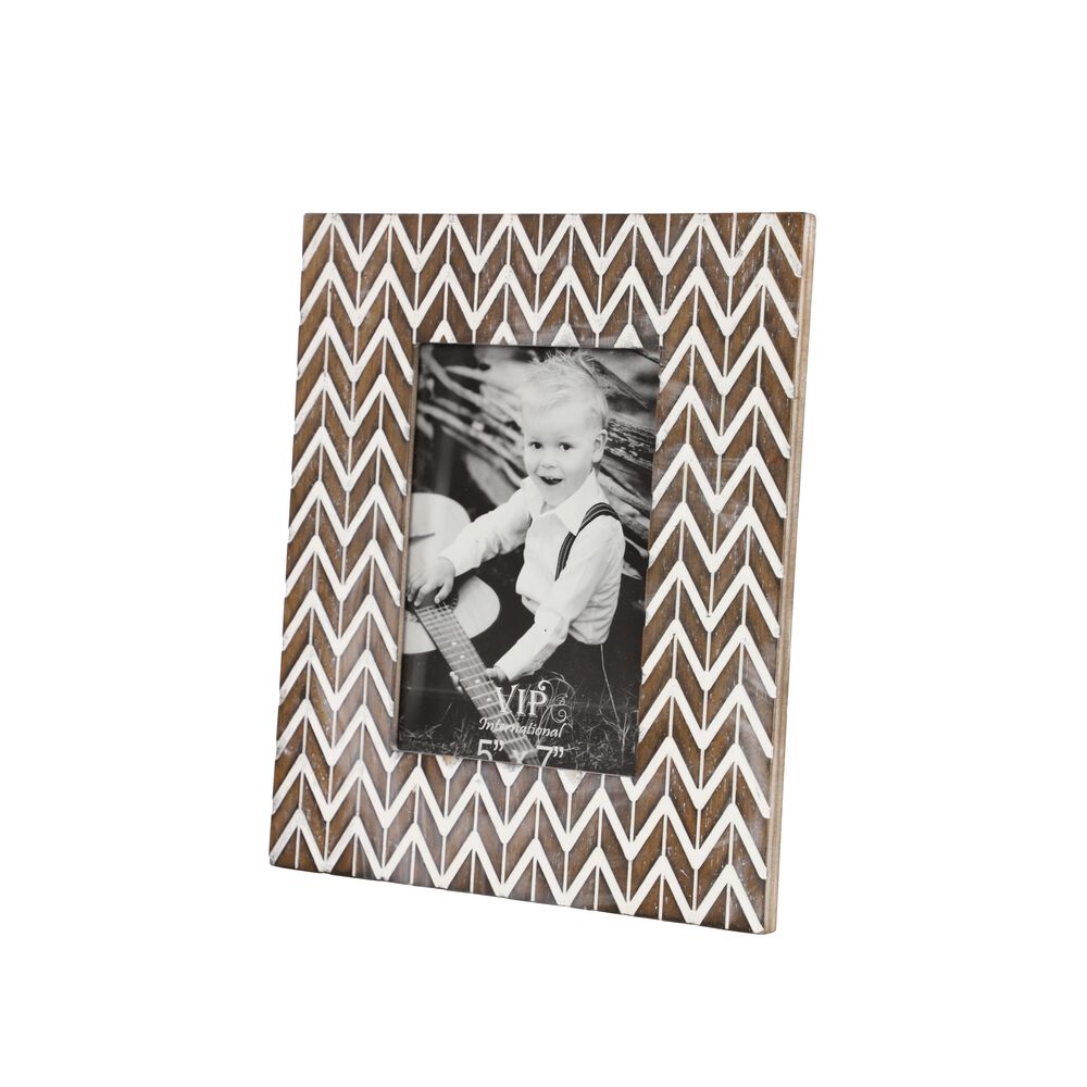 Maple and Jade Wood Photo Frame in White and Brown Chevron (Set of 2), , large