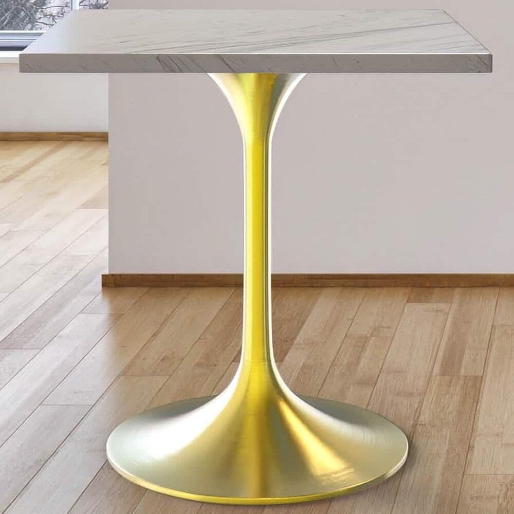 Leisuremod LeisureMod Verve Collection 27 Square Dining Table, Brushed Gold Base with Laminated White Marbleized Top, , large