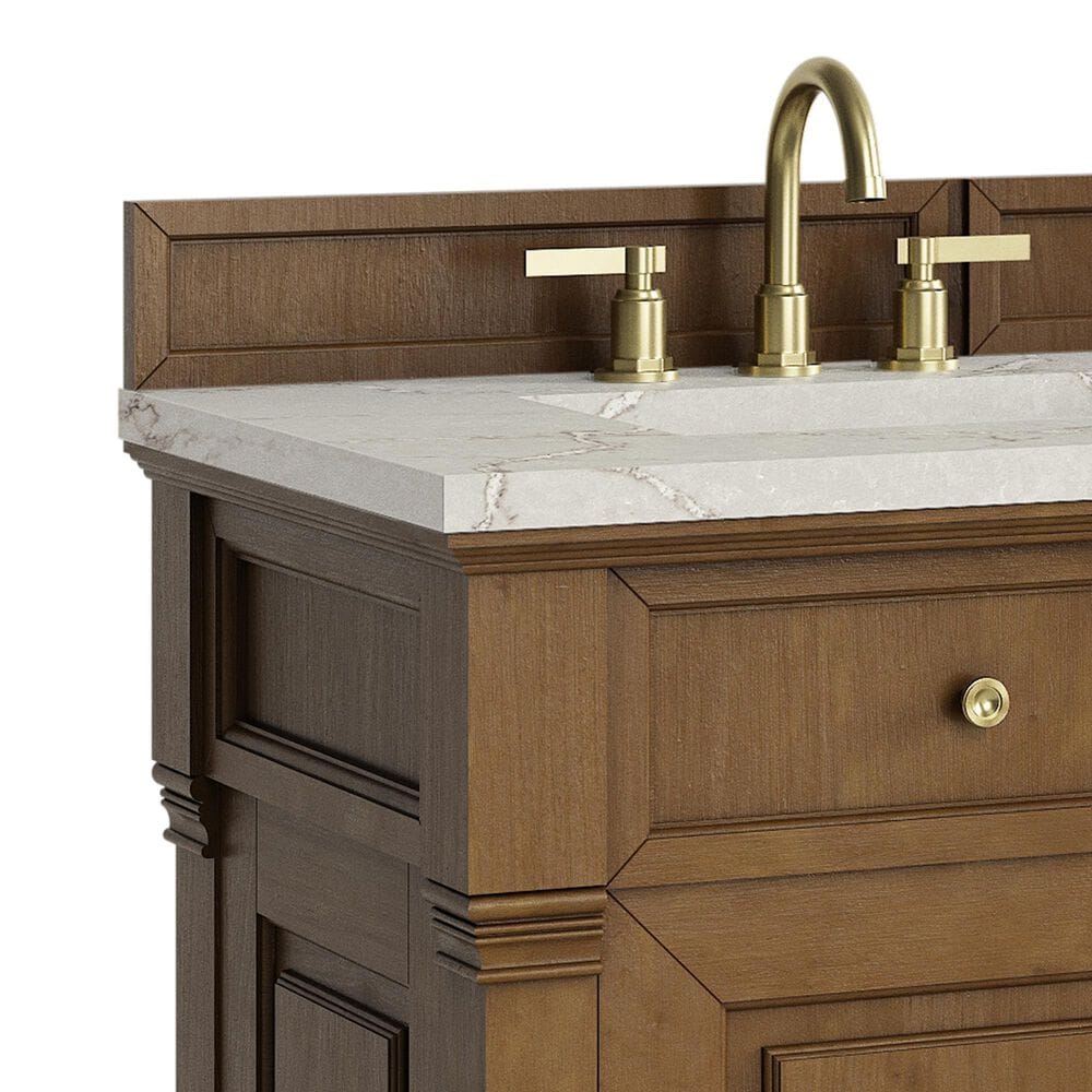 James Martin Vanities Brookfield 60" Double Bathroom Vanity in Honey Oak with 3 cm Victorian Silver Quartz Top and Rectangular Sinks, , large