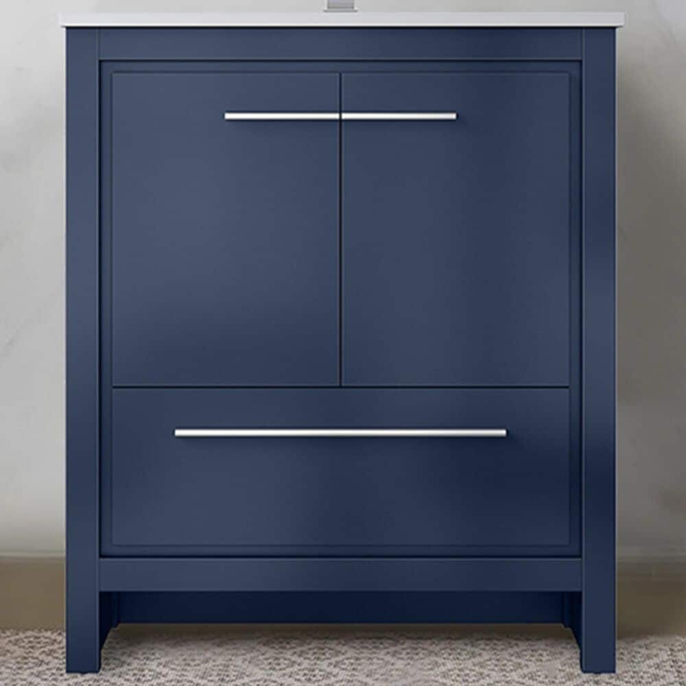 Lexora Home Lafarre 30&quot; Single Bathroom Vanity in Navy Blue with 2 cm White Quartz Top and Rectangular Sink, , large