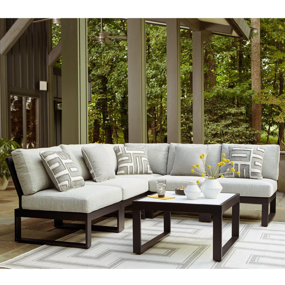 Ashley Beachloft 6-Piece Outdoor Sectional with Table in Gray, , large