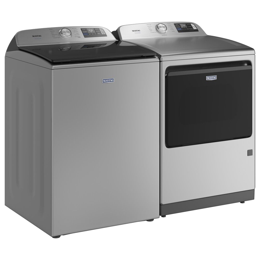 Maytag 5.3 Cu. Ft. Smart Pet Pro Top Load Impeller Washer and 7.4 Cu. Ft. Electric Smart Top Load Dryer Laundry Pair in Classic Silver, , large
