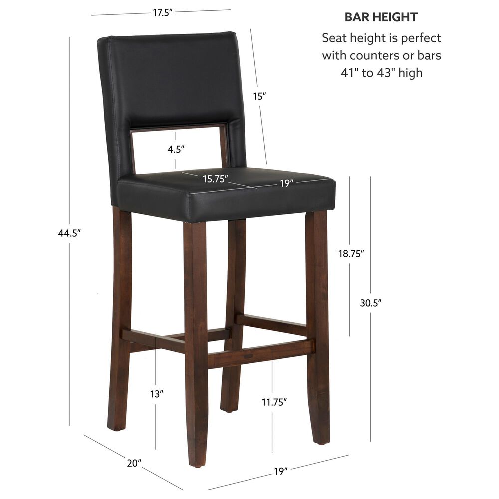 Linon Home Decor Vega Bar Stool with Black Cushion in Espresso, , large