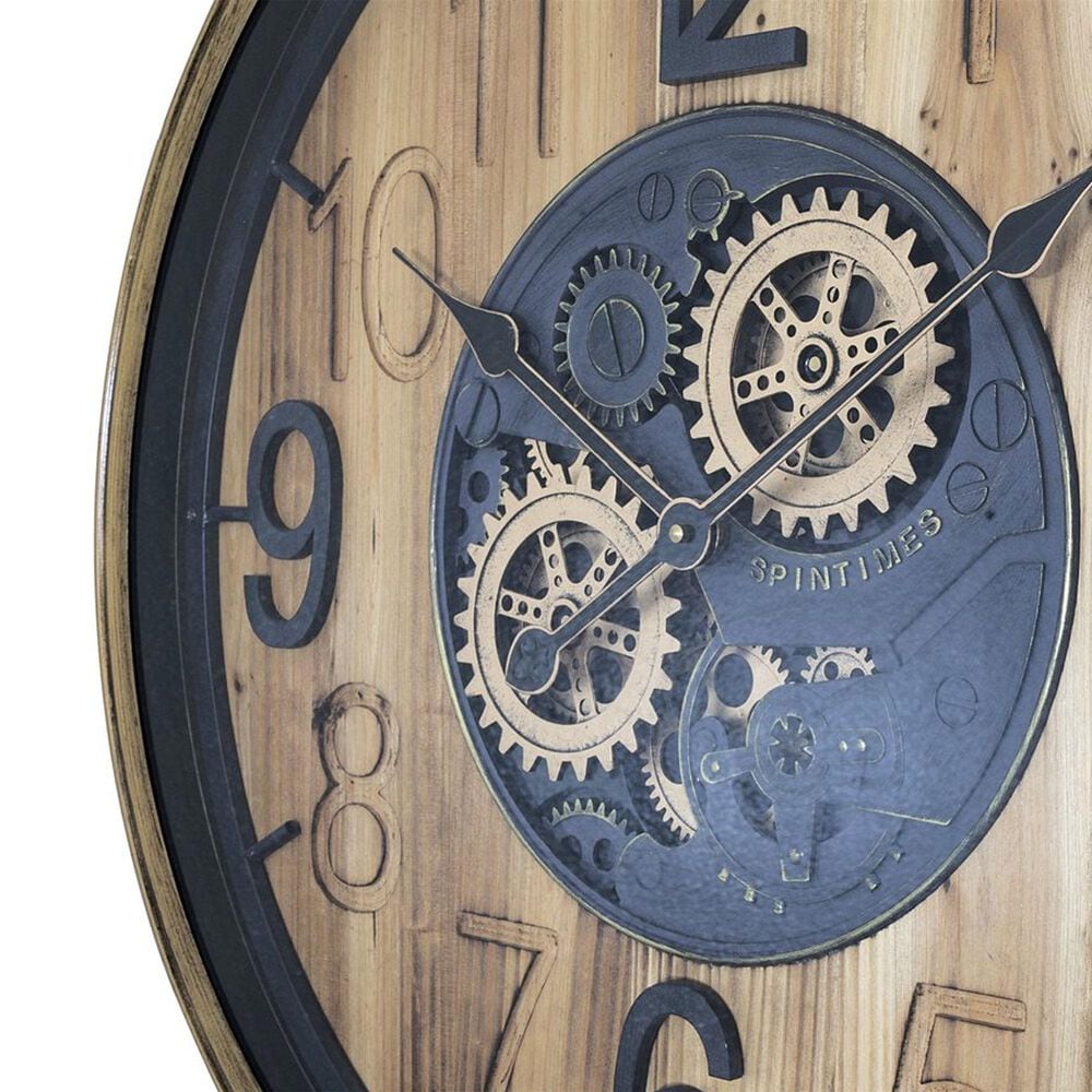 Yosemite Home Decor Carved Gear Wall Clock in Gold and Black, , large