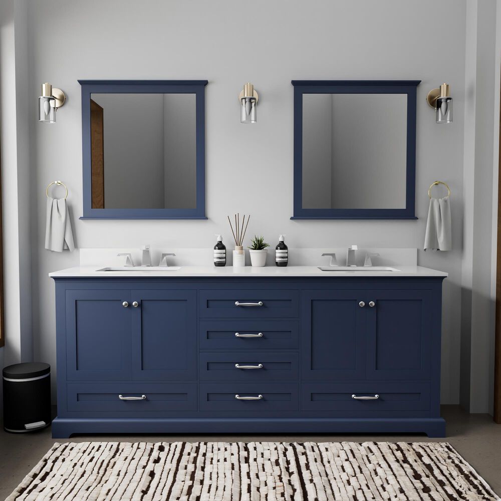 Lexora Home Dukes 80" Double Bathroom Vanity in Navy Blue with 2 cm White Cultured Marble Top and Rectangular Sinks, , large