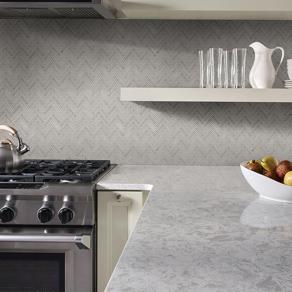 MS International Highland Park Dove Gray Herringbone 12.56" x 11.3" Ceramic Tile, , large