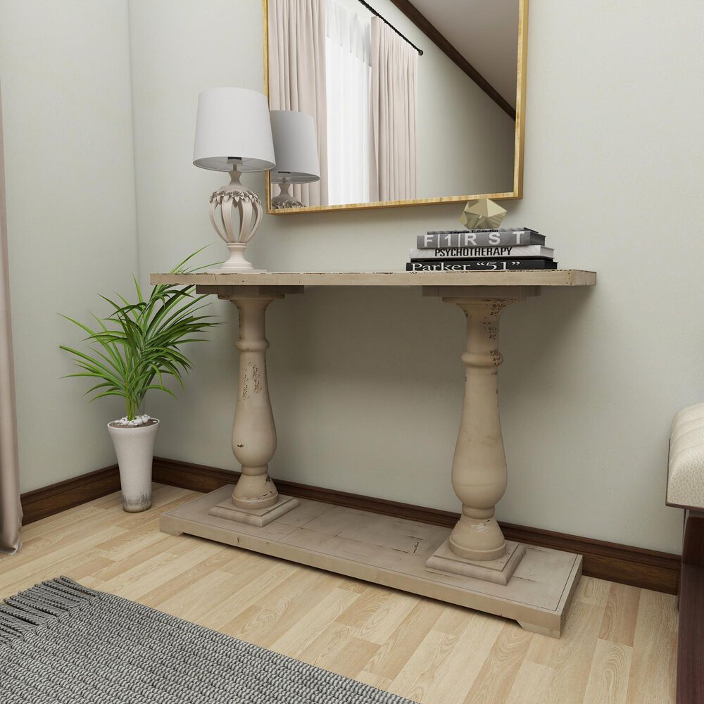 Uma Enterprises Farmhouse Pedestal Console Table in White, , large
