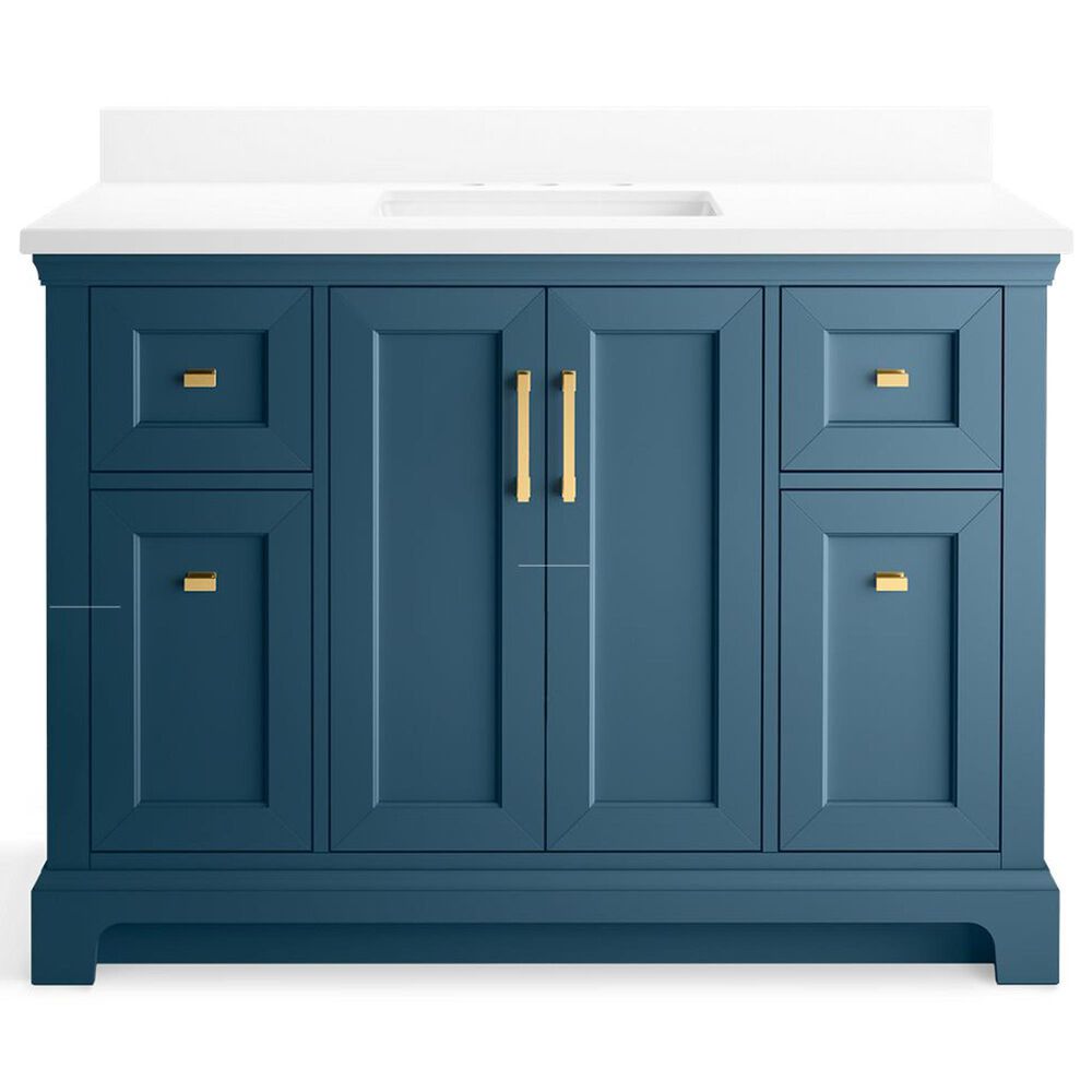 Kohler Charlemont 48&quot; Single Bathroom Vanity in Tidal Blue with 3 cm White Quartz Top and Rectangular Sink, , large