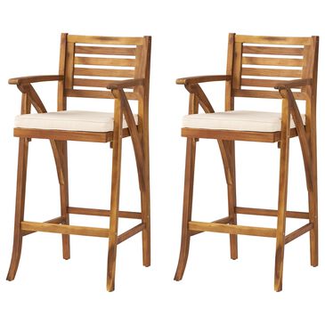 Hearth and Haven Hermosa Outdoor Bar Stool with Cushion in Brown (Set of 2), , large