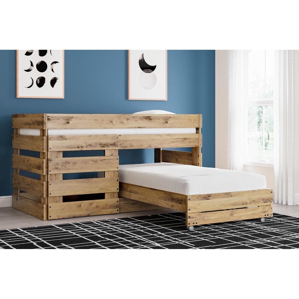 Ashley Larstin Twin Loft Caster Bed in Tan and Brown, , large