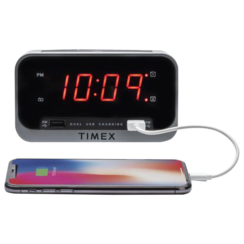 iHome Dual Alarm Clock with Dual USB Charging and Nightlight in Black and Grey, , large