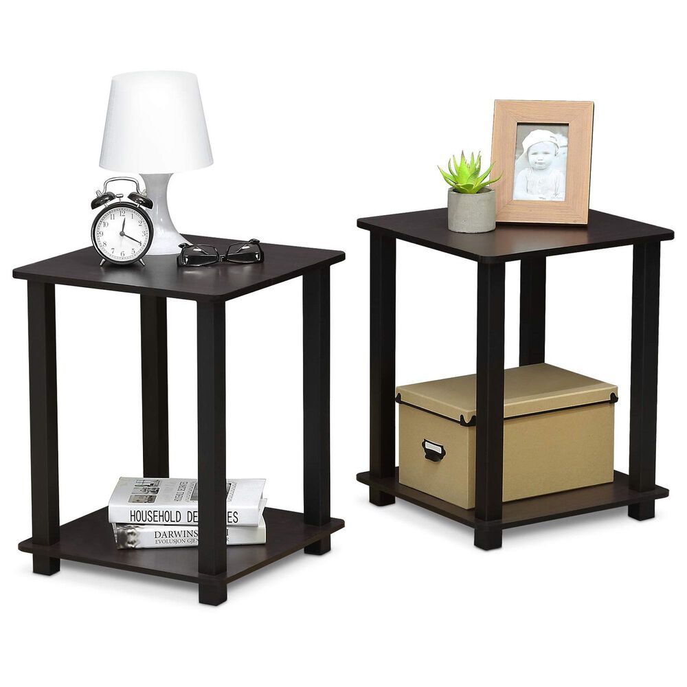 HOMLUX 2-Tier End Table in Dark Walnut (Set of 2), , large