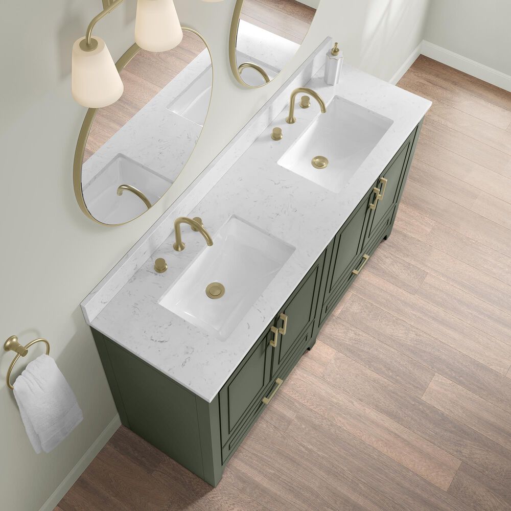 37B Lucerne 60" Double Bathroom Vanity in Deep Olive Green with Marble Top and Backsplash, , large
