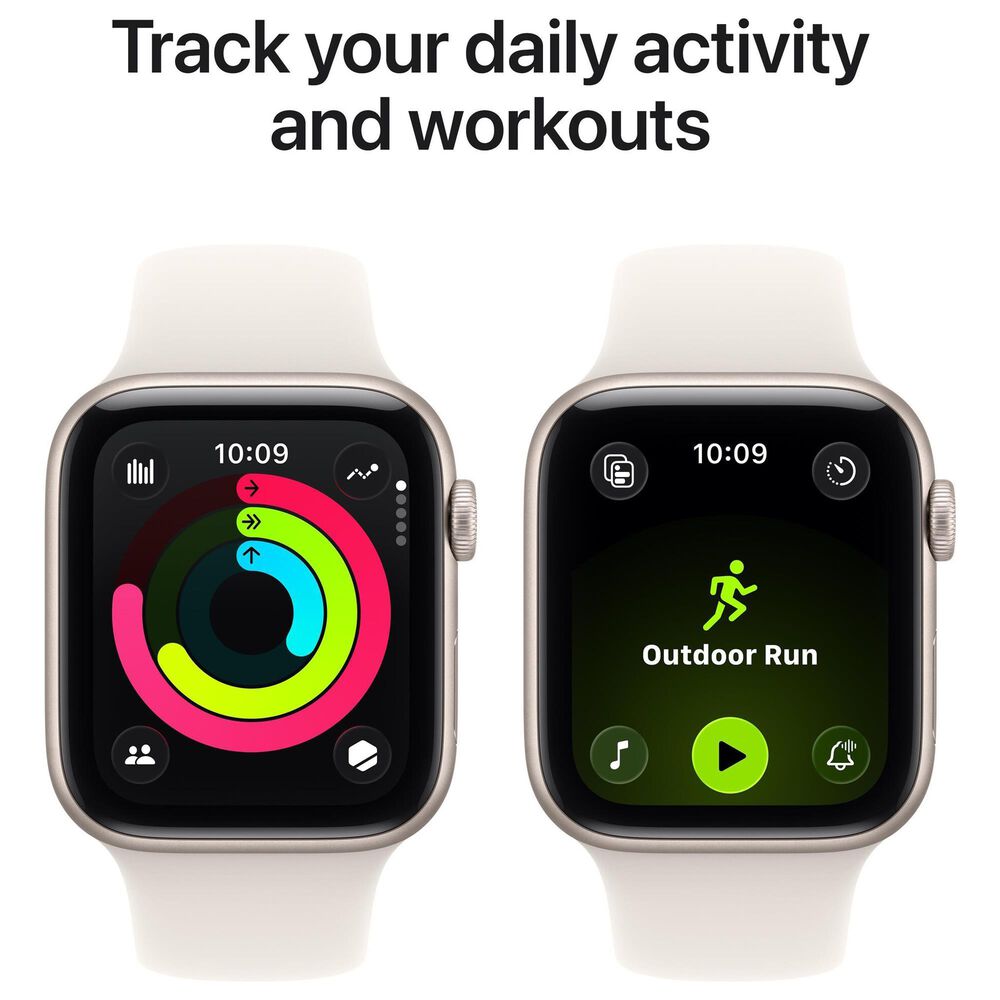 Apple Watch SE 3 (GPS) 44mm Aluminum Case with Sport Band - M/L in Starlight and 2-Year AppleCare+, , large
