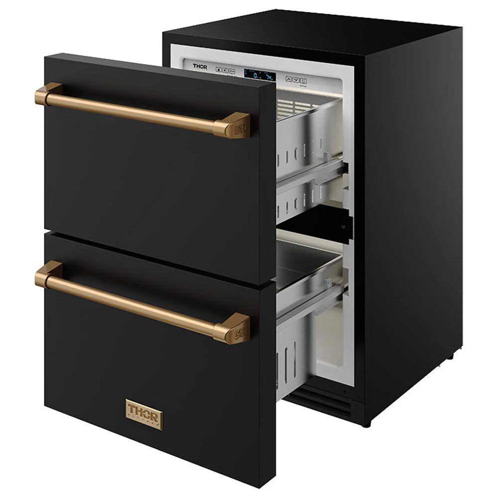 Thor Kitchen Gordon Ramsay 5.4 Cu. Ft. Undercounter Drawer Freezer with Bronze Handle Kit in Black, , large