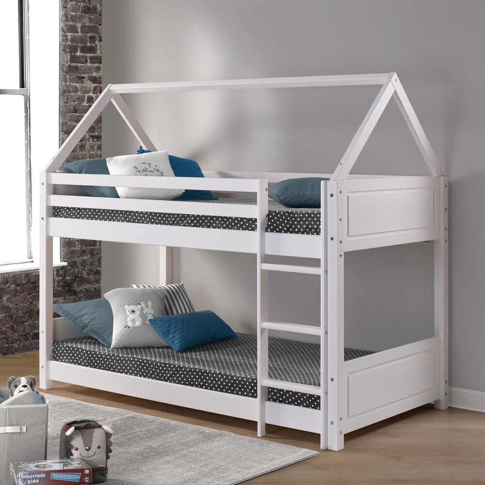 Linon Home Decor Maison Twin Over Twin Bunk Bed in White, , large