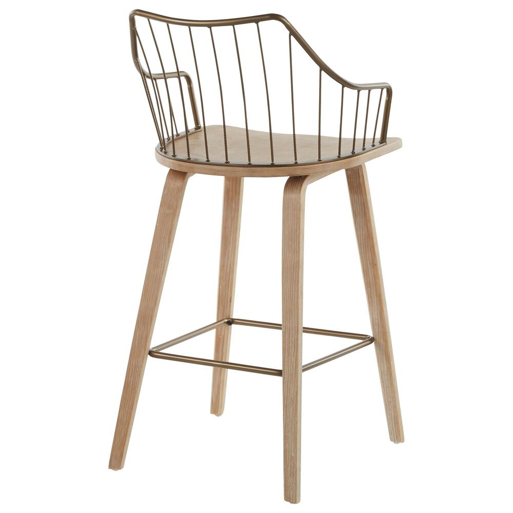 Hearth and Haven Winston Counter Stool in White Washed and Antique Copper, , large