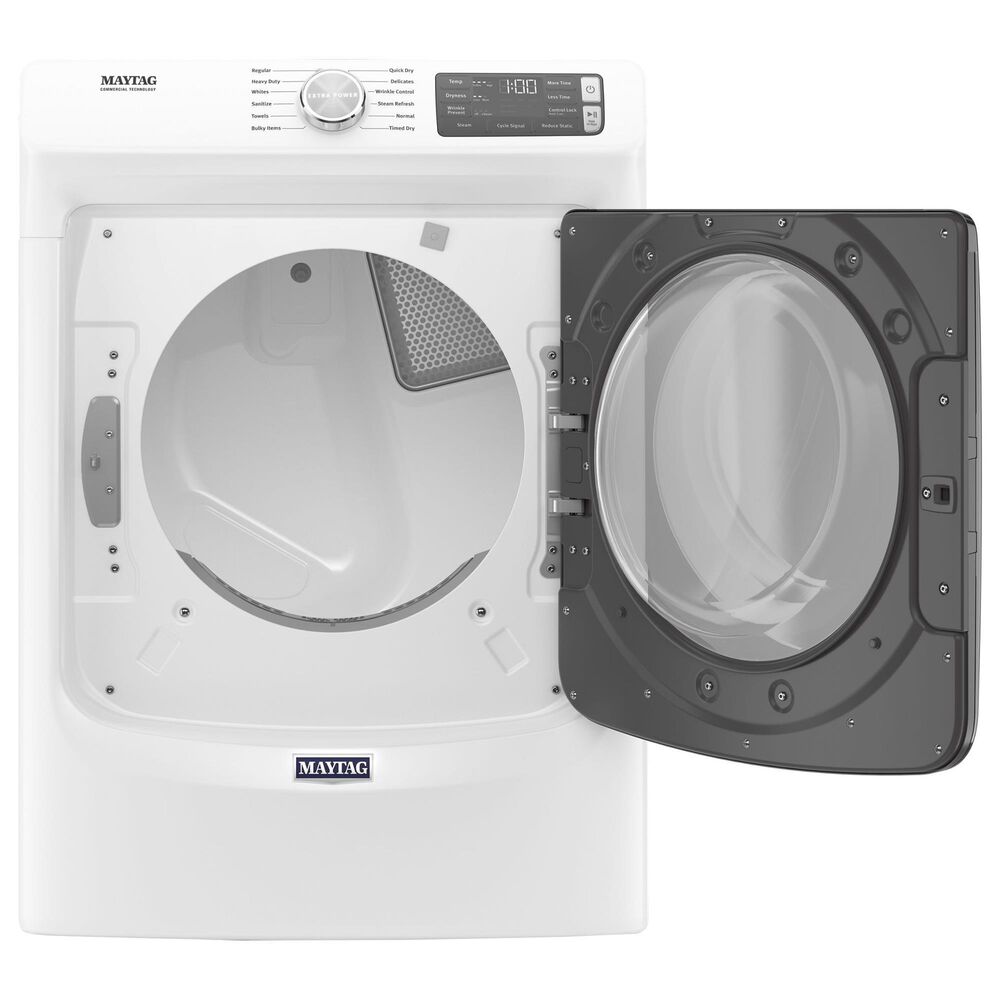 Maytag 4.8 Cu. Ft. Front Load Washer and 7.3 Cu. Ft. Electric Dryer Laundry Pair with Pedestal in White, , large