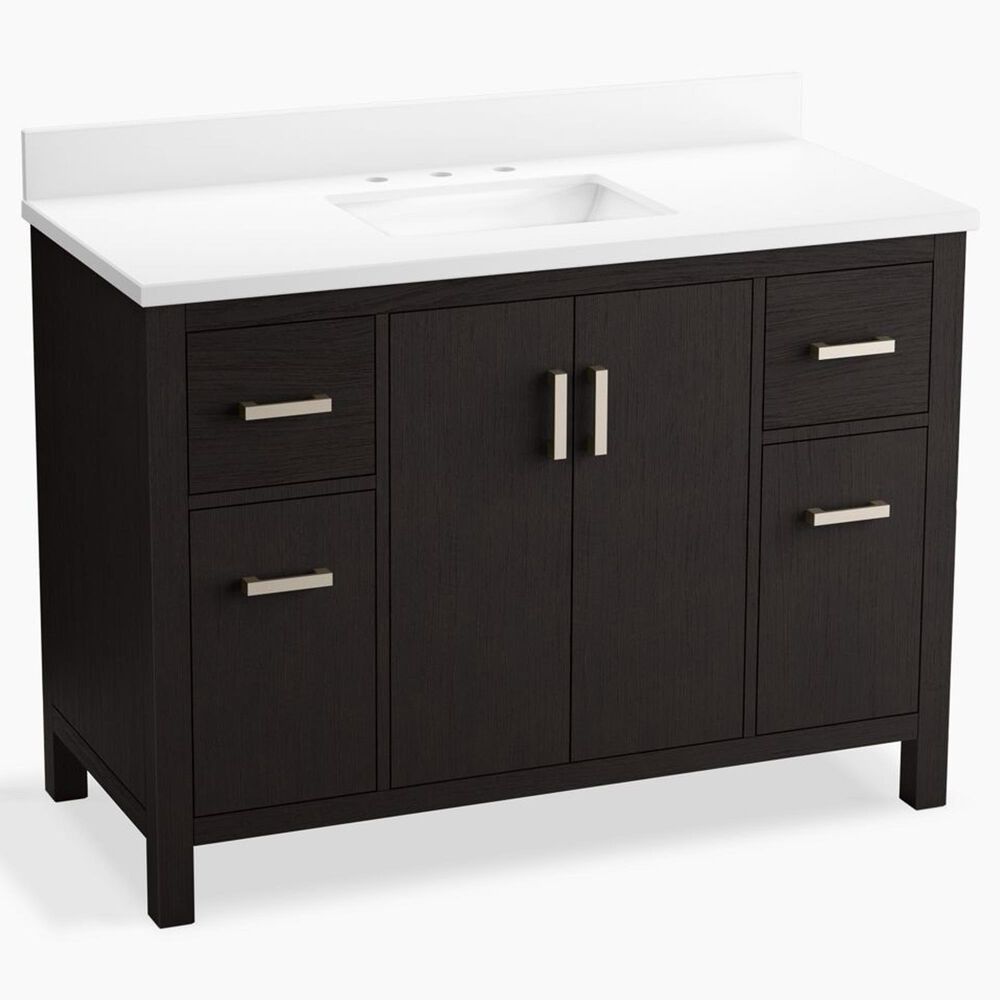 Kohler Kresla 48" Single Bathroom Vanity in Carbon Oak with 3 cm White Quartz Top and Rectangular Sink, , large