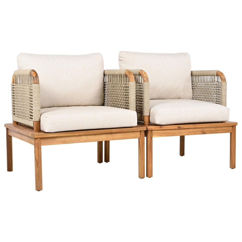 Hearth and Haven Outdoor Club Chairs with Teak Frame in Beige (Set of 2), , large