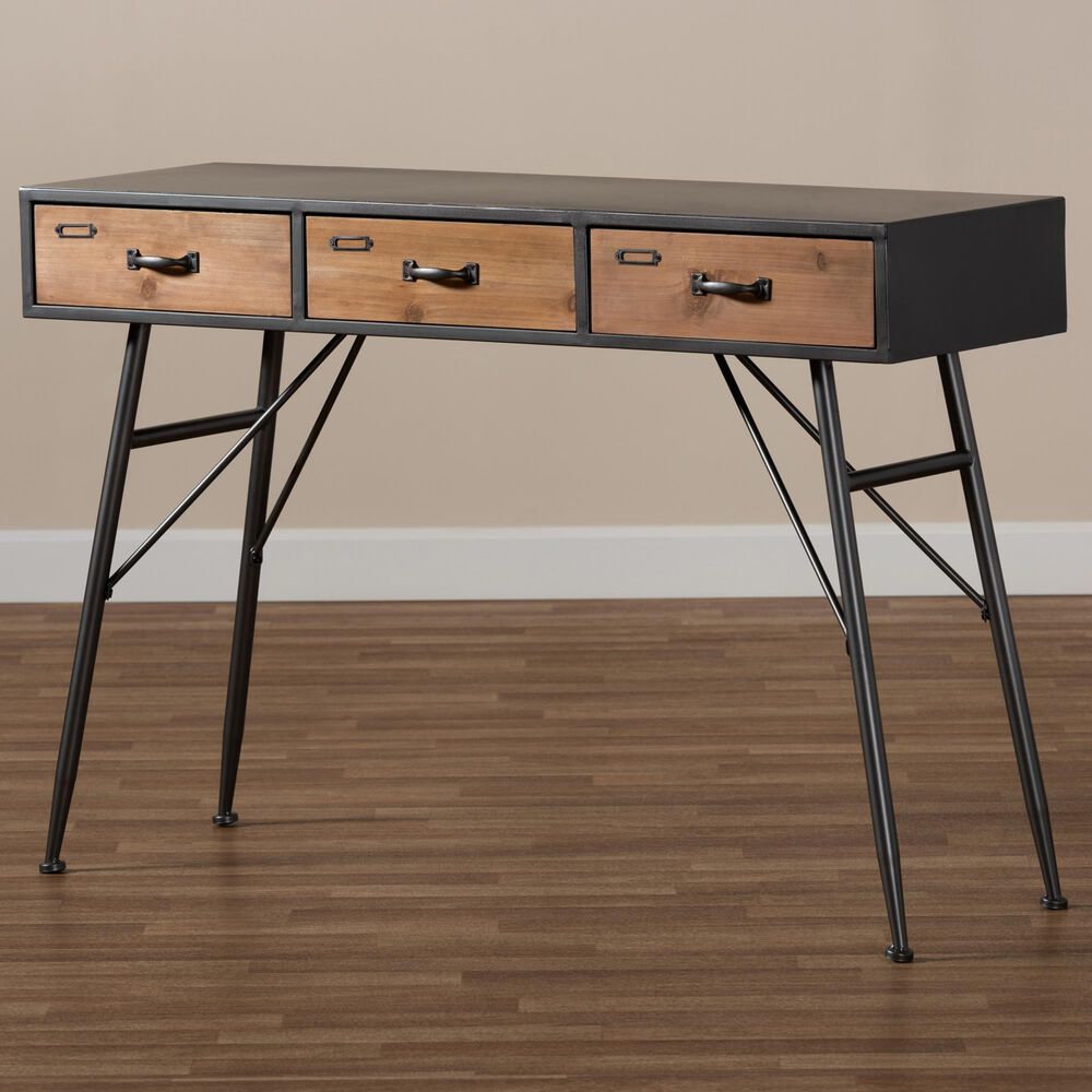 Baxton Studio Ariana 3-Drawer Console Table in Walnut Brown, , large