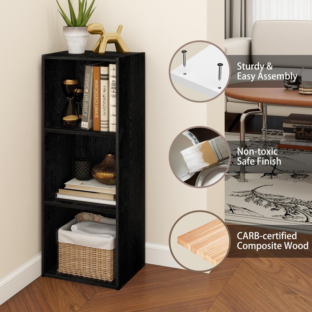 HOMLUX 3-Tier Bookcase with Decorative Open Shelves in Blackwood, , large