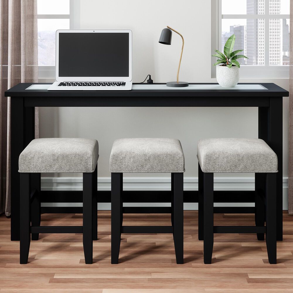 Waltham Urban Icon Sofa Console with 3 Stools in Polished Black NFM