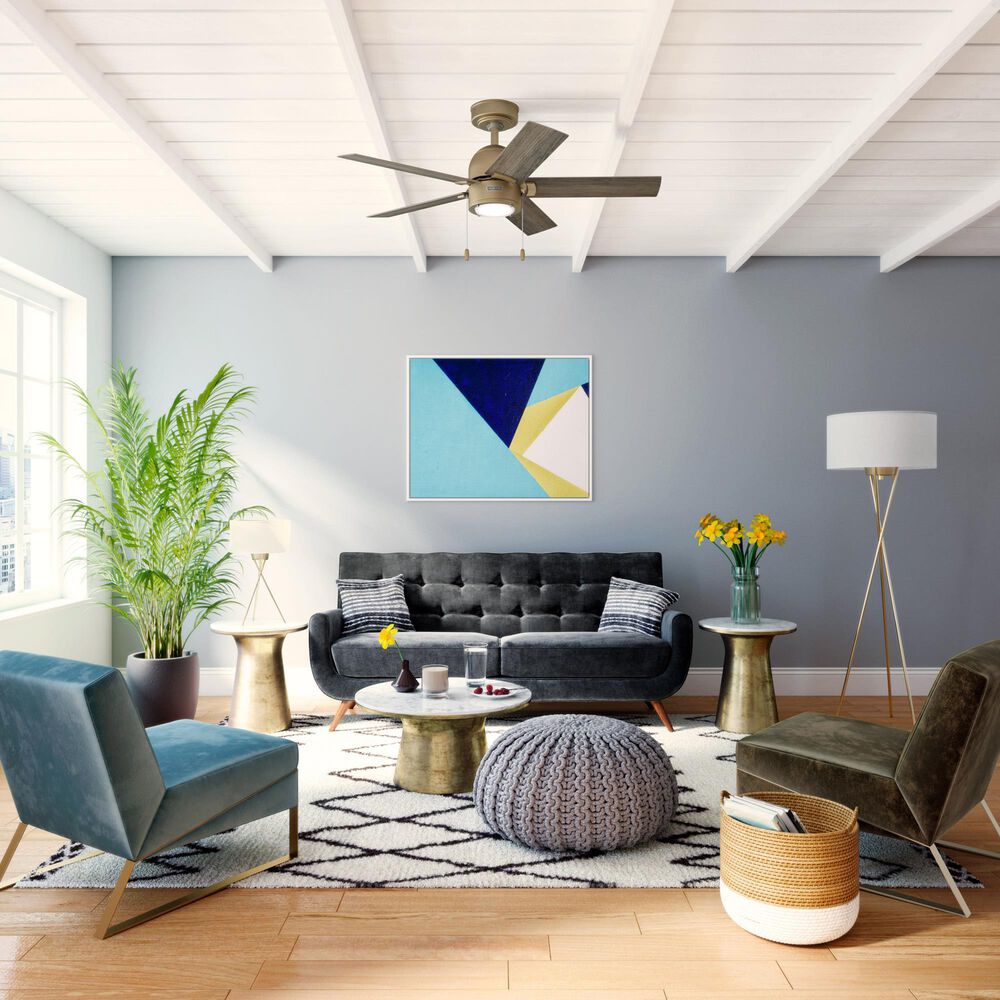Hunter Erling 44&quot; Ceiling Fan with LED Light in Burnished Brass, , large