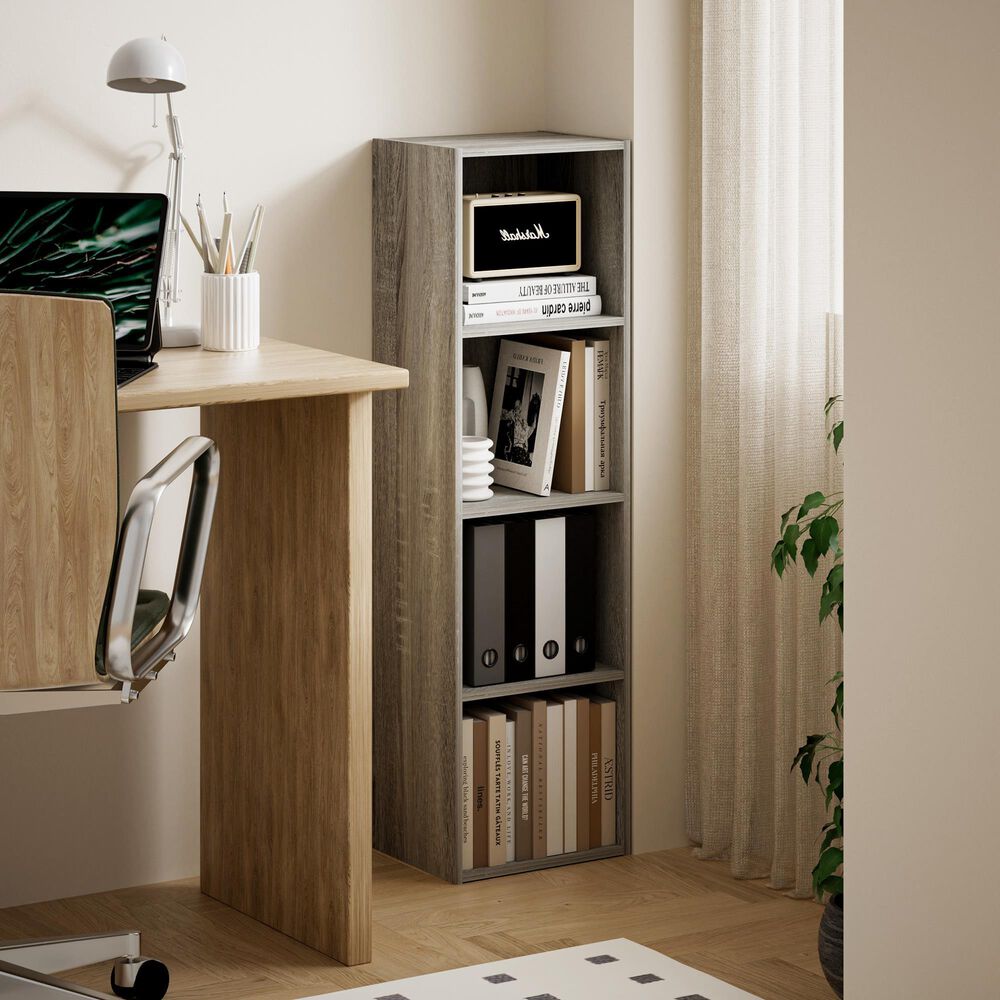 HOMLUX 4-Tier Open Shelf Display Organizer Bookcase in French Oak, , large