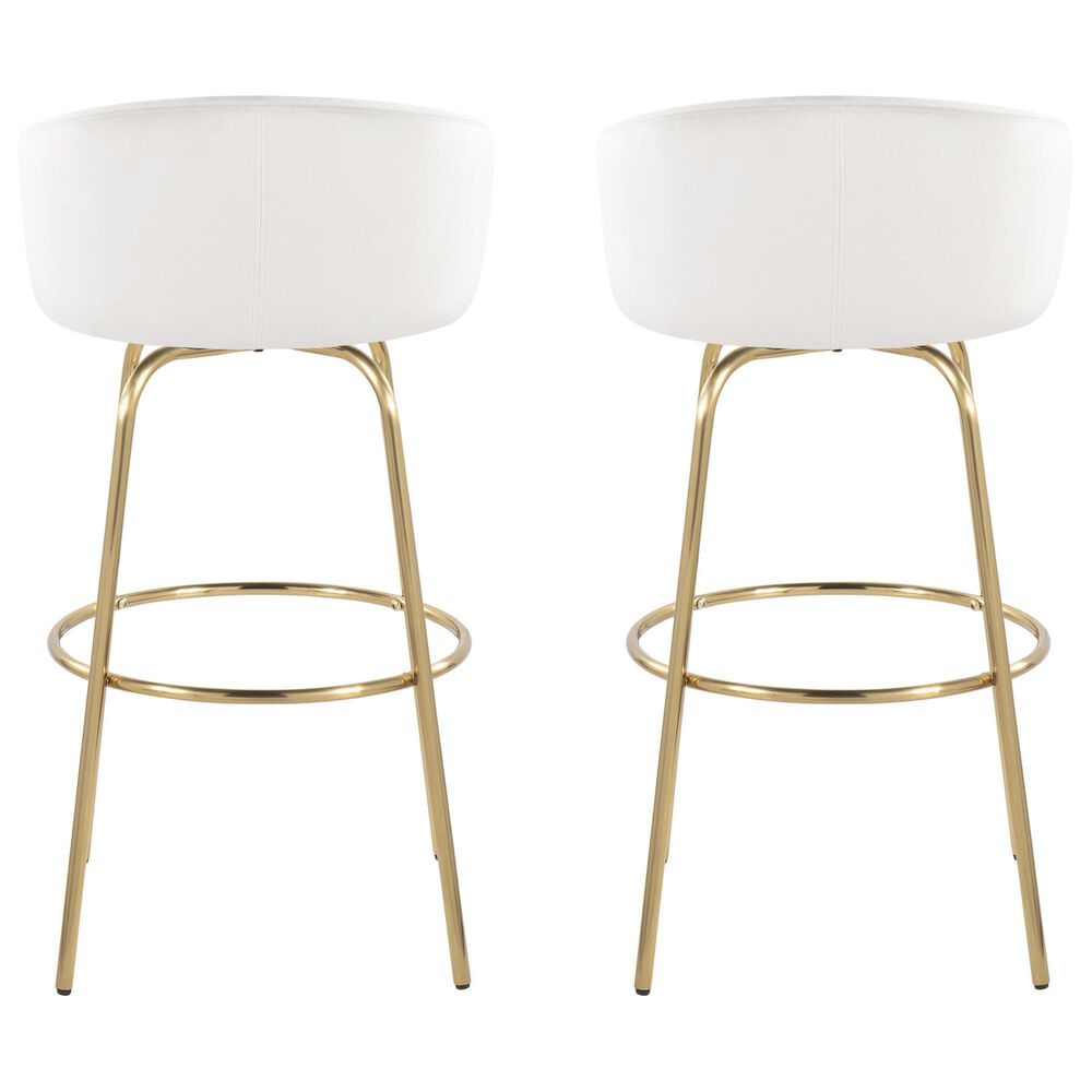 LumiSource Claire Swivel Barstool with Cream Velvet Upholstery in Gold (Set of 2), , large