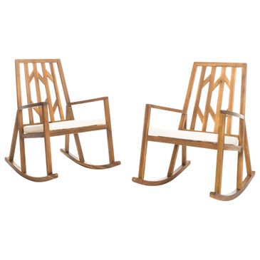 Noble House Nuna Rocking Chair with Cream Cushion in Teak Brown (Set of 2), , large