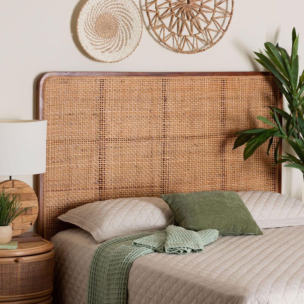 Baxton Studio Caspia Queen Headboard in Light Honey and Red Teak, , large