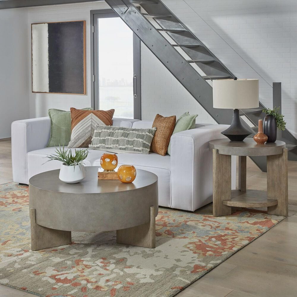 Belle Furnishings Affinity Round Cocktail Table in Dusty Taupe and Concrete, , large