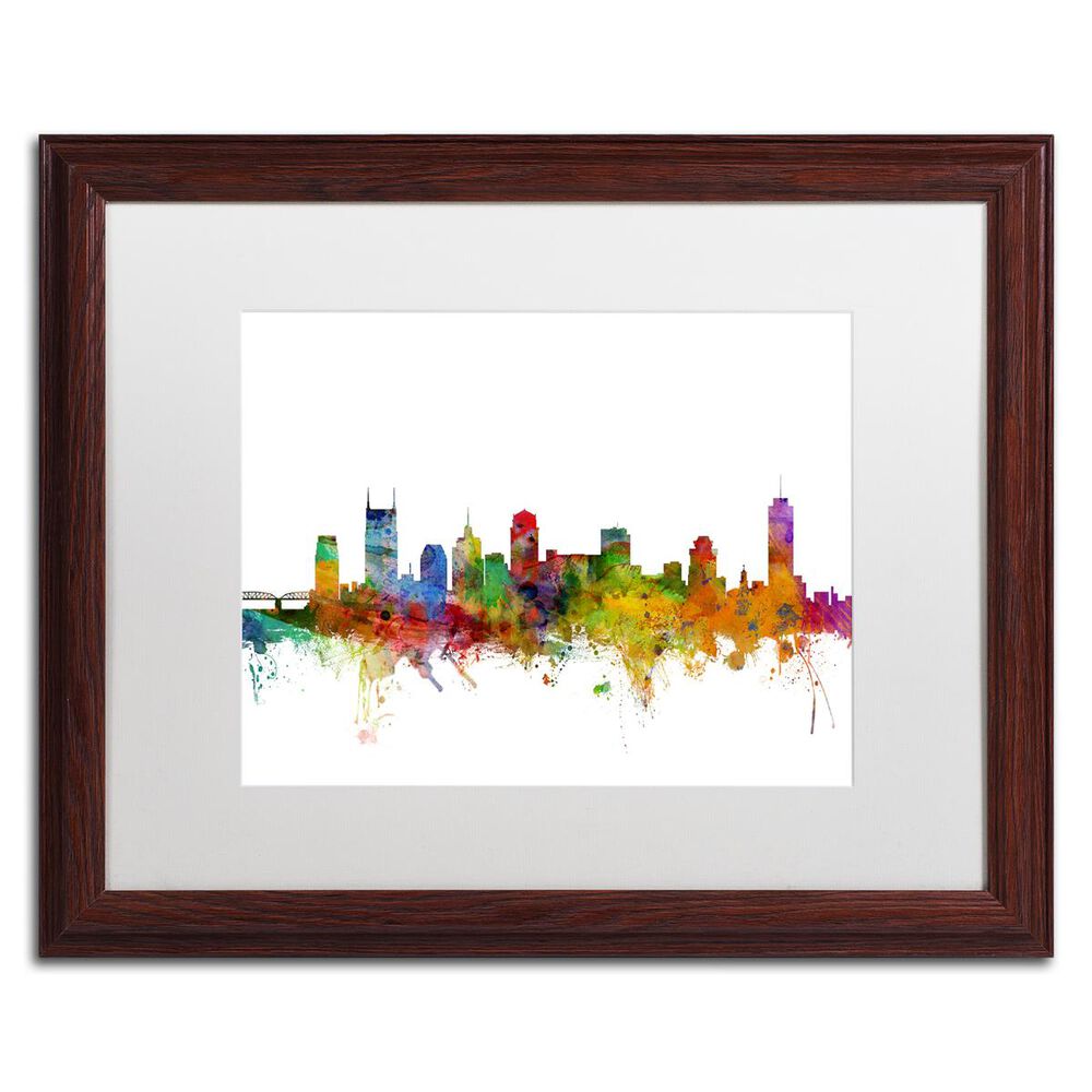 Timberlake Michael Tompsett "Nashville Tennessee Skyline" Matted Brown Framed Art 16x20, , large