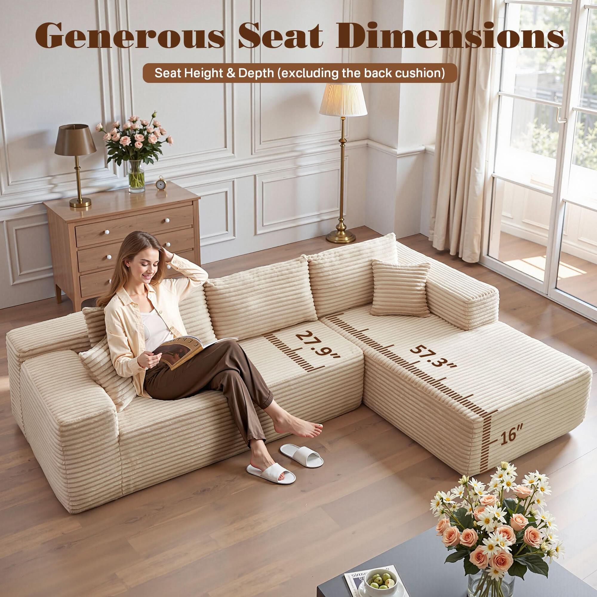 HOMLUX 2-Piece Mod Sectional with RAF Chaise in Beige