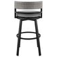 Armen Living Encinitas Patio Swivel Counter Height Bar Stool with Dark Gray Cushion in Black, , large