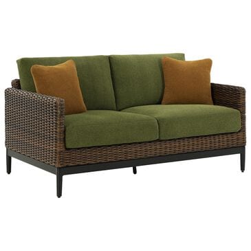 Ashley Horizon Hall Outdoor Loveseat with Green Cushion in Brown, , large